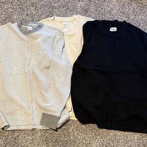 Men's Goodfellow Waffle Knit Longsleeve 3 Pack - Black, Cream, Gray - M